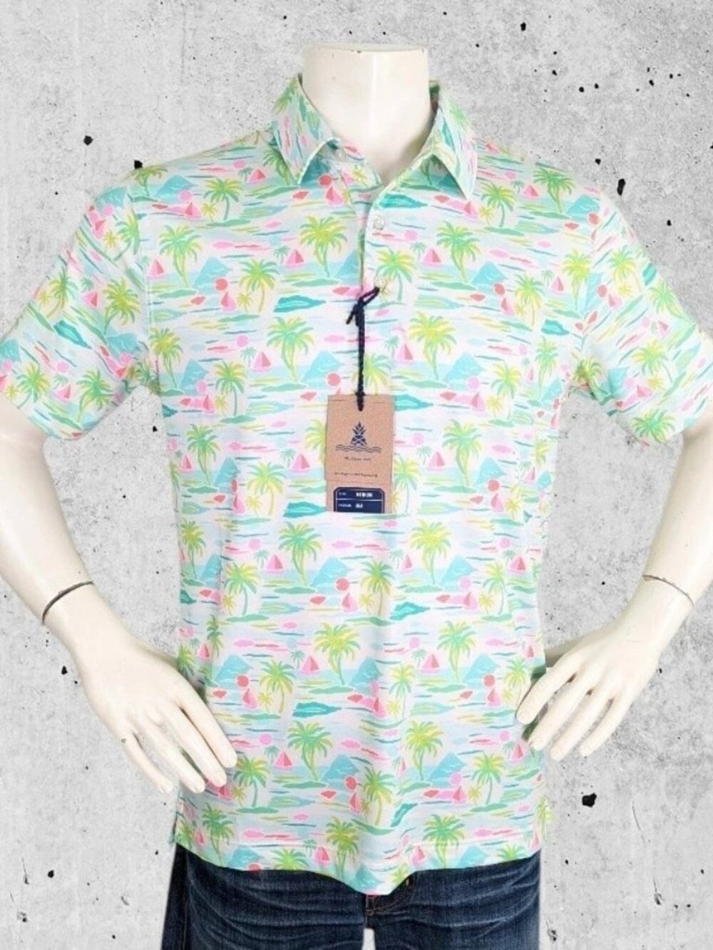 Chubbies Polo Shirt Size Medium Tropical Island Sailboats